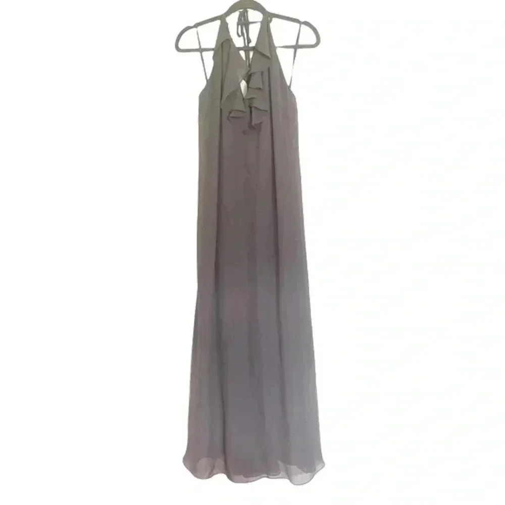 Nouvelle Amsale Nordstrom Ruffle halter neck bridesmaid maxi long dress slate L
